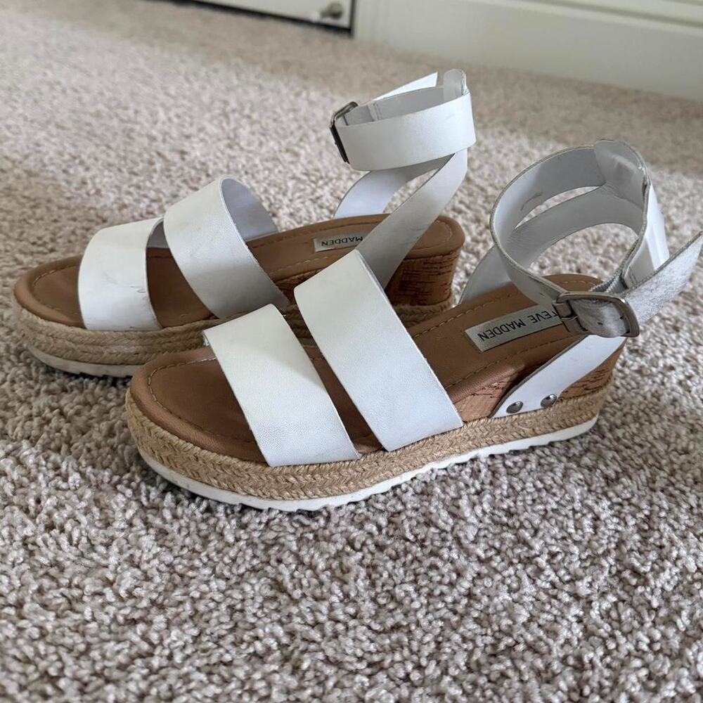 White strappy platform heels